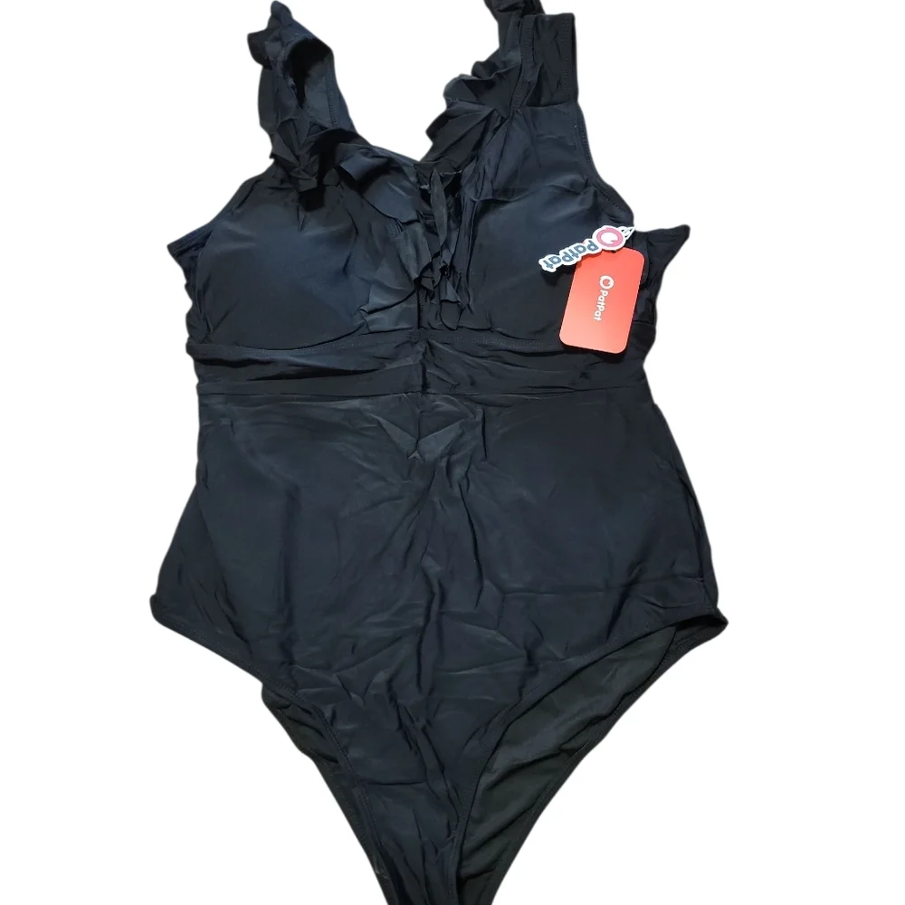 PatPat Elegant Black Ruffled Women's Swimsuit One‎ Piece Size Large New Beach